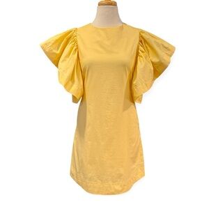 Mable Yellow Butterfly Flutter Sleeves Sheath Cotton Mini Dress Size Small
